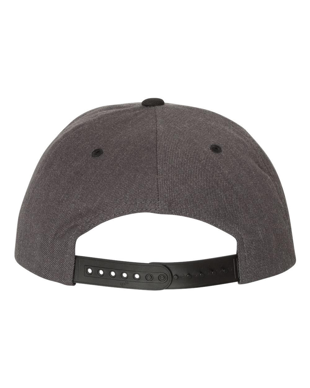 Rear View of Dark Heather/ Black Premium Flat Bill Snapback Cap - 6089M