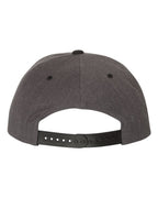 Rear View of Dark Heather/ Black Premium Flat Bill Snapback Cap - 6089M