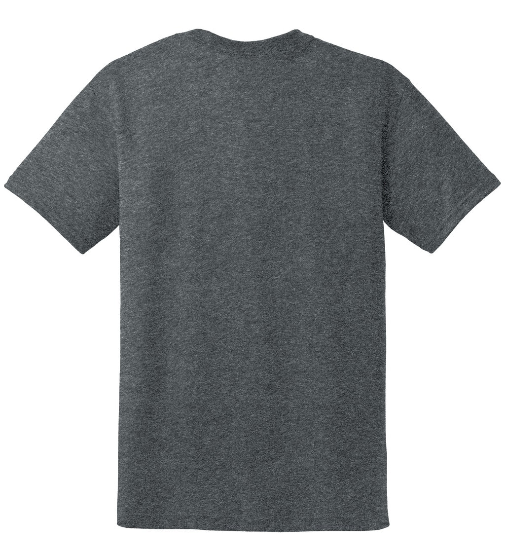 Rear View of Dark Heather Gildan DryBlend 50 Cotton/50 Poly T-Shirt. 8000