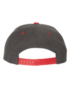 Rear View of Dark Heather/ Red Premium Flat Bill Snapback Cap - 6089M