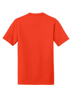 Rear View of Deep Orange New Era Heritage Blend Crew Tee. NEA100