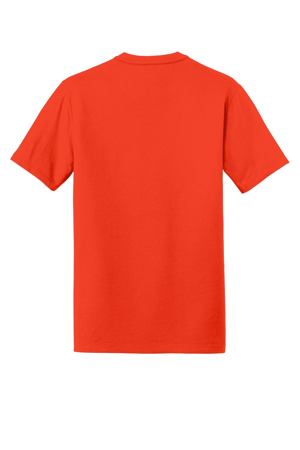 Rear View of Deep Orange New Era Heritage Blend Crew Tee. NEA100