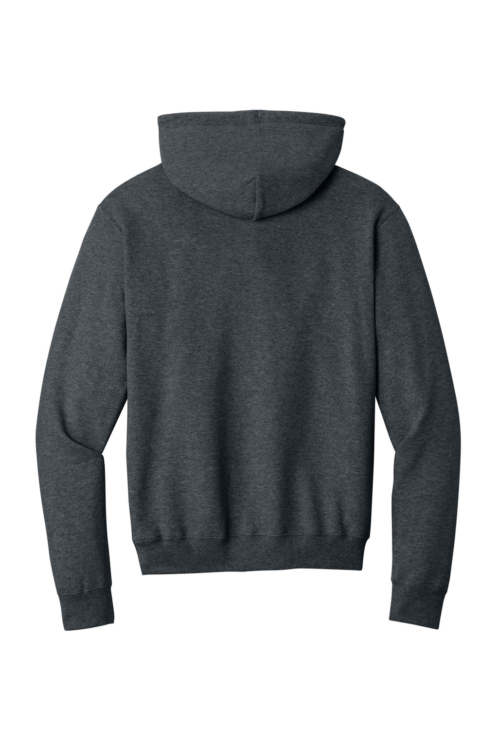 Rear View of Dk Hthr Grey Port & Co Core Fleece Pullover Hooded Sweatshirt. PC78H