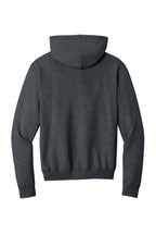 Rear View of Dk Hthr Grey Port & Co Core Fleece Pullover Hooded Sweatshirt. PC78H