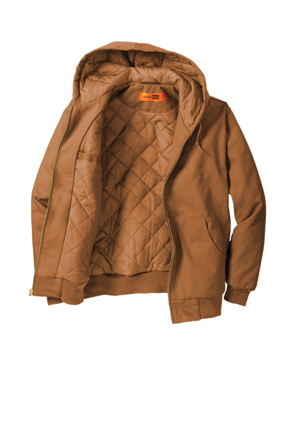 Rear View of Duck Brown CornerStone - Duck Cloth Hooded Work Jacket. J763H