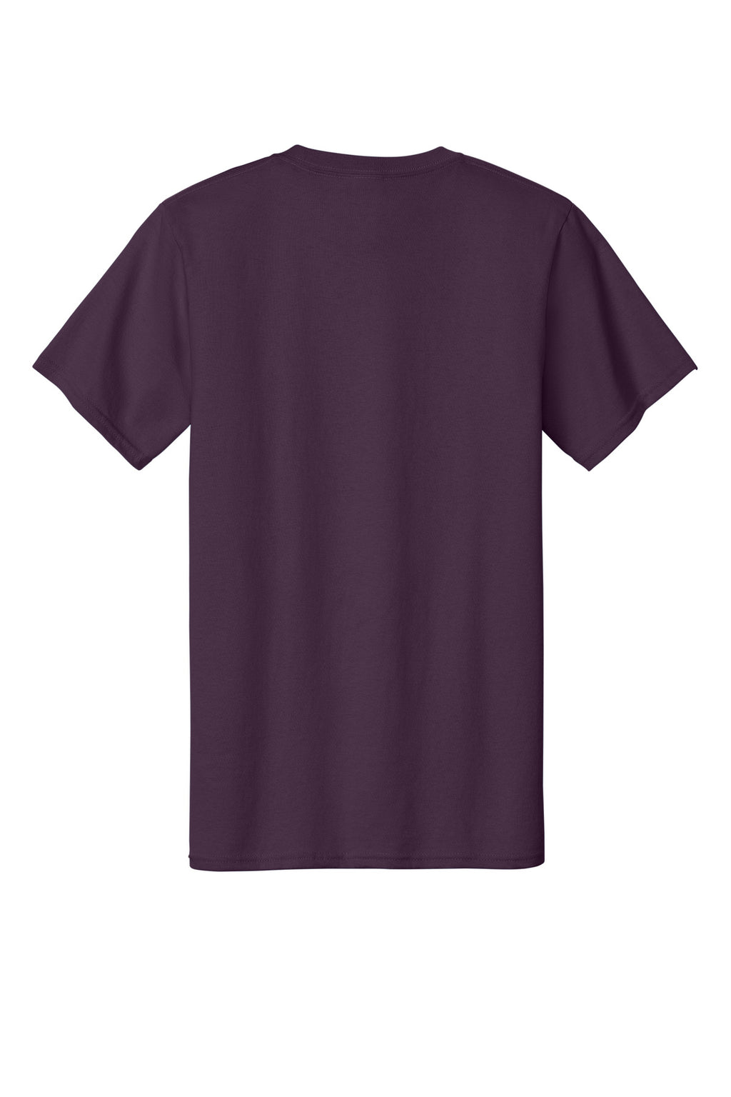 Rear View of Eggplant Port & Co Essential Tee. PC61