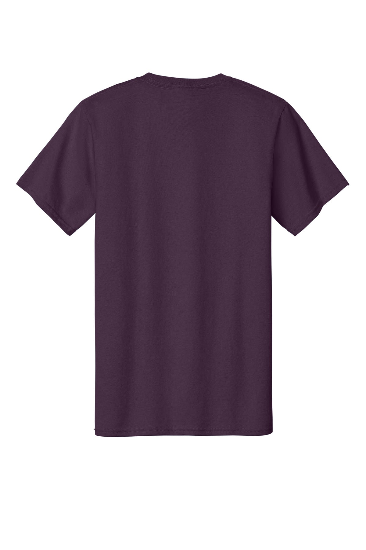 Rear View of Eggplant Port & Co Essential Tee. PC61