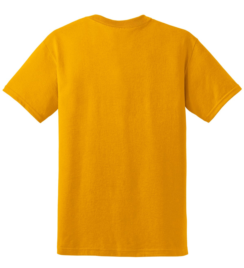 Rear View of Gold Gildan DryBlend 50 Cotton/50 Poly T-Shirt. 8000