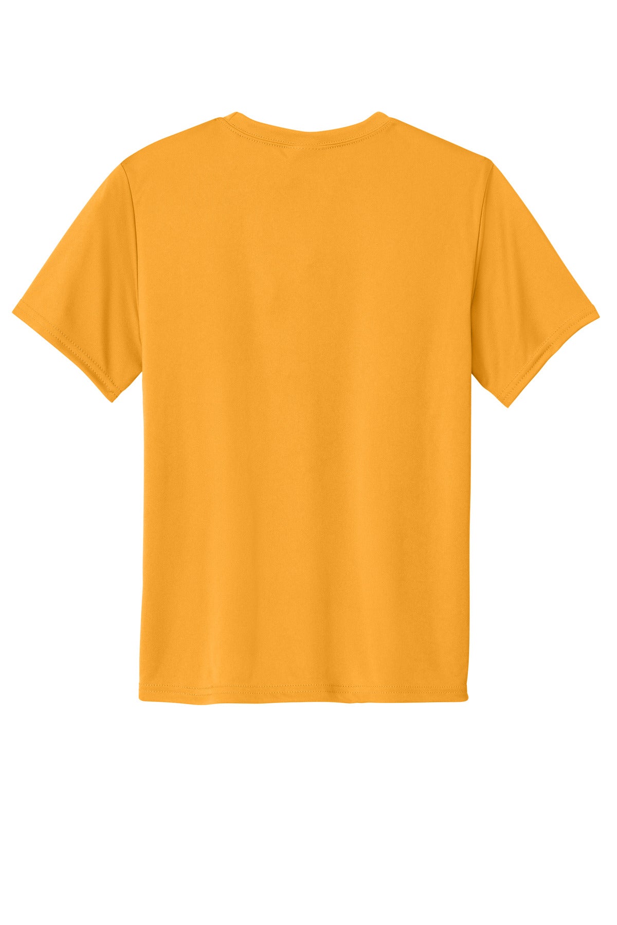 Rear View of Gold Port & Co Youth Performance Tee. PC380Y