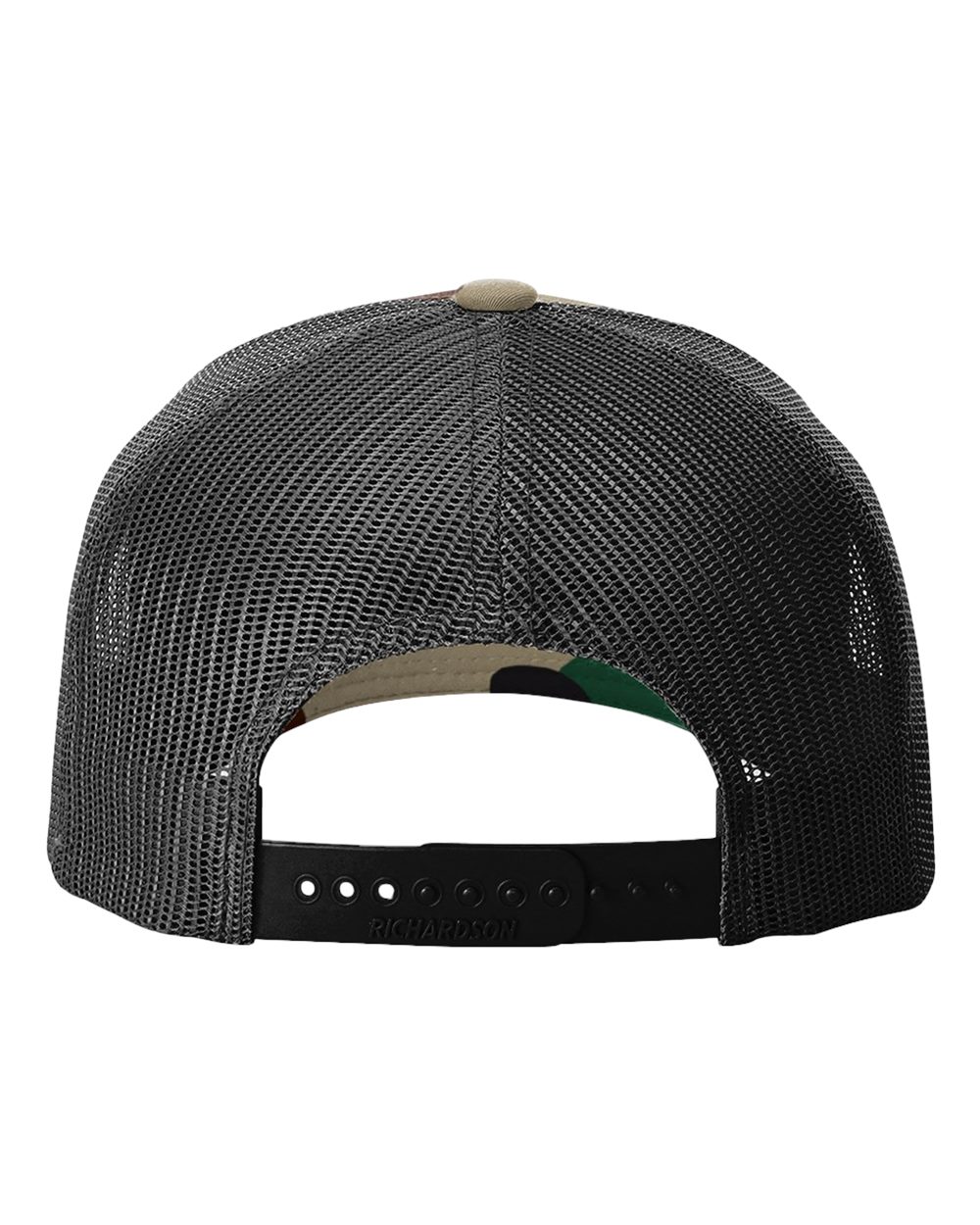 Rear View of Green Camo/ Black Five-Panel Printed Trucker Cap - 112PFP
