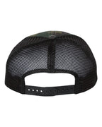Rear View of Green Camo/ Black Garment Washed Printed Trucker Cap - 111P