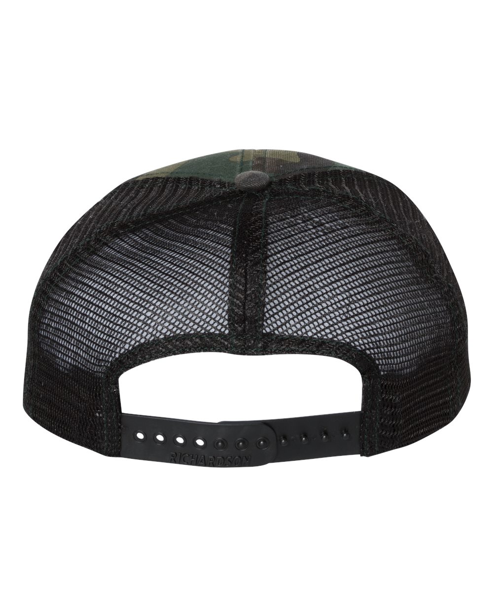 Rear View of Green Camo/ Black Garment Washed Printed Trucker Cap - 111P