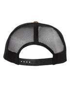Rear View of Green Camo/ Black Wool Blend Flat Bill Trucker Cap - 511