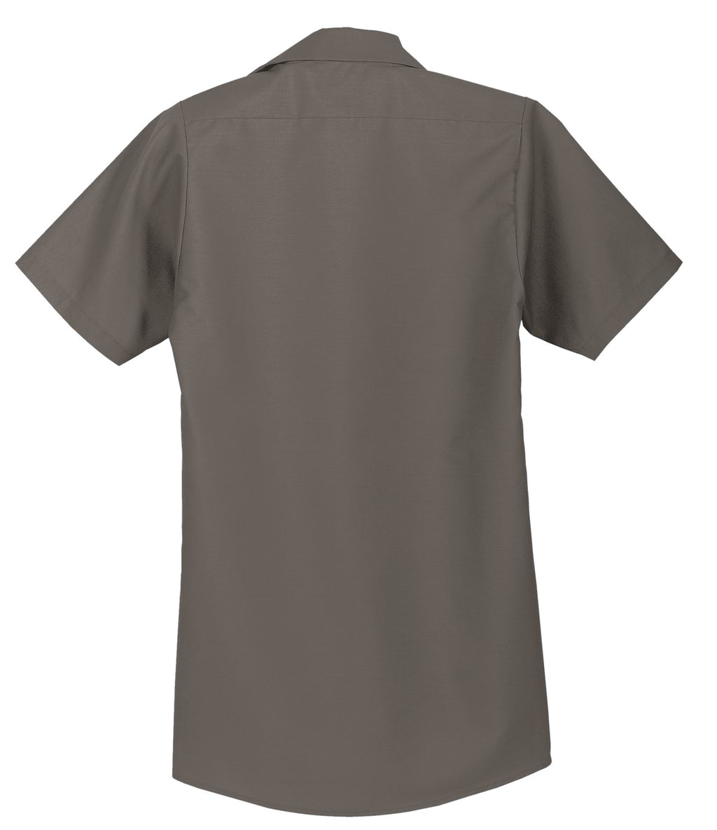 Rear View of Grey Red Kap Short Sleeve Industrial Work Shirt. SP24