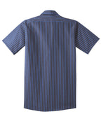 Rear View of Grey/Blue Red Kap Short Sleeve Striped Industrial Work Shirt. CS20