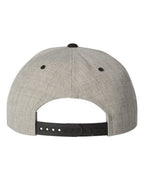 Rear View of Heather/ Black Premium Flat Bill Snapback Cap - 6089M
