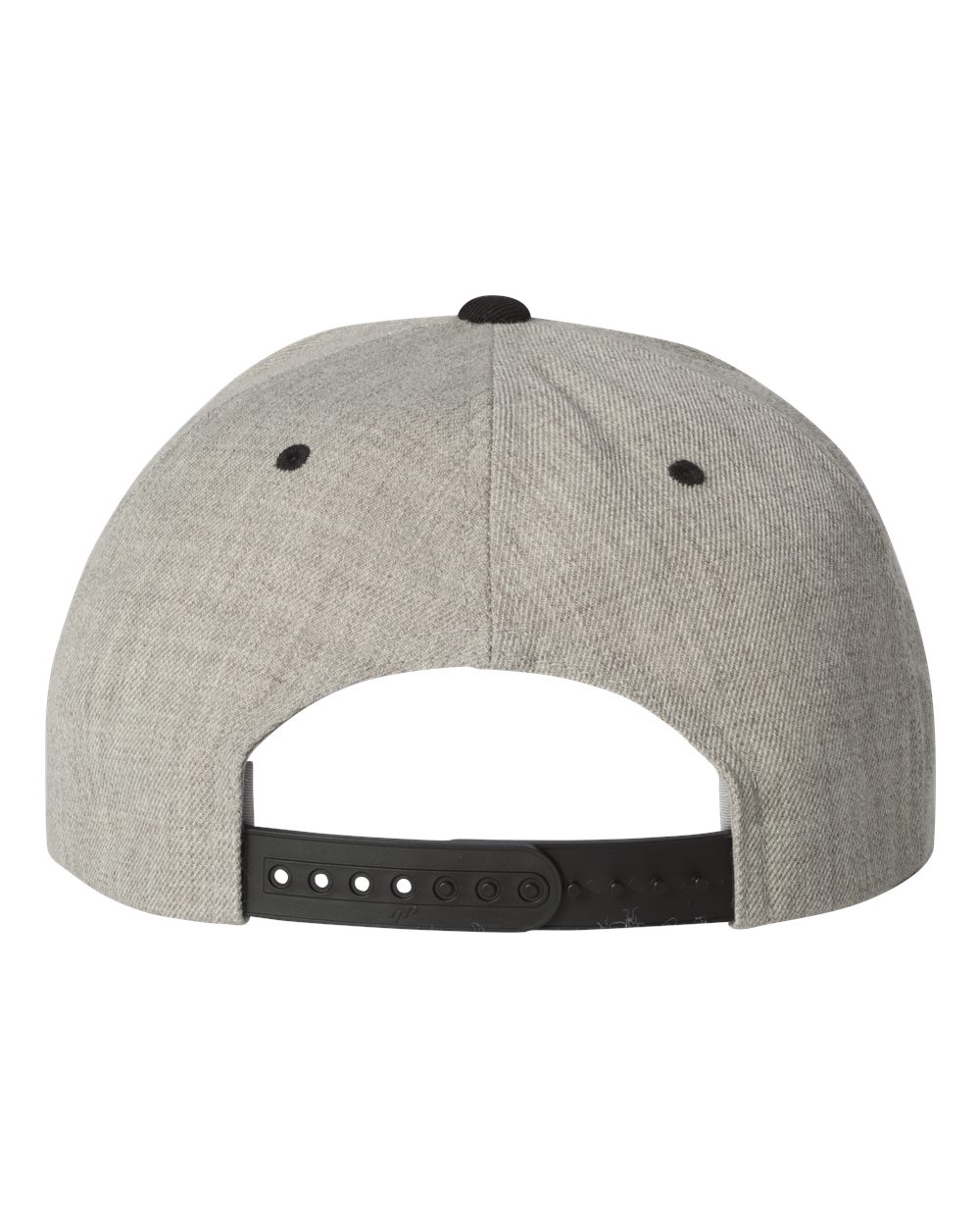 Rear View of Heather/ Black Premium Flat Bill Snapback Cap - 6089M