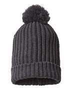 Rear View of Heather Charcoal Chunky Cable Beanie - 143R