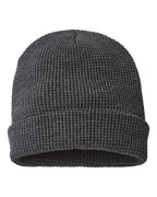 Rear View of Heather Charcoal Waffle Cuffed Beanie - 146R