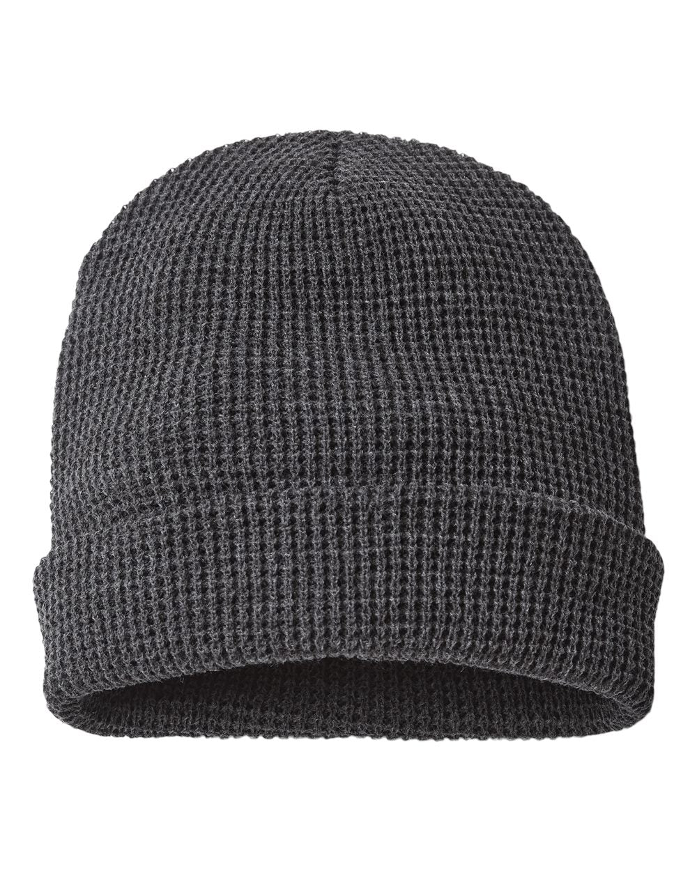 Rear View of Heather Charcoal Waffle Cuffed Beanie - 146R