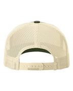 Rear View of Heather Grey/ Birch/ Army Olive Five-Panel Trucker Cap - 112FP