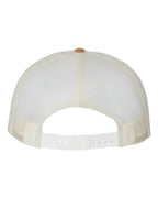 Rear View of Heather Grey/ Birch/ Biscuit Wool Blend Flat Bill Trucker Cap - 511