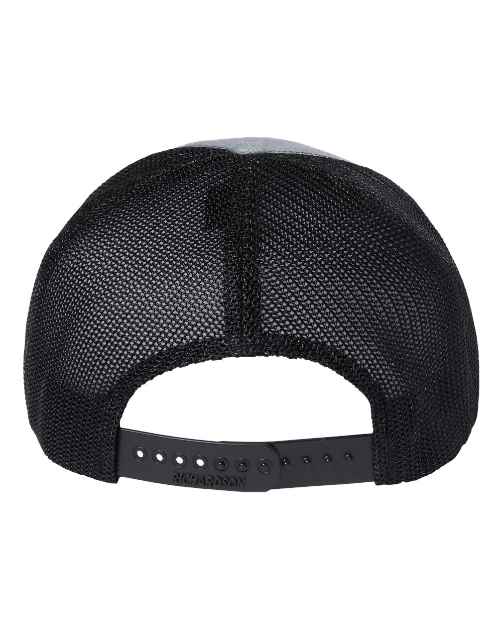 Rear View of Heather Grey/ Black 112+ R-Flex Adjustable Trucker Cap - 112PL