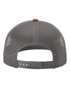 Rear View of Heather Grey/ Charcoal/ Dark Orange Snapback Trucker Cap - 112
