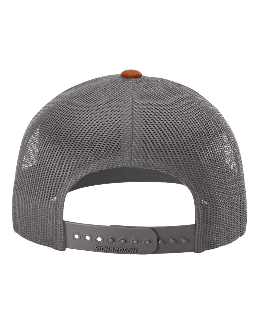 Rear View of Heather Grey/ Charcoal/ Dark Orange Snapback Trucker Cap - 112