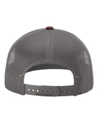 Rear View of Heather Grey/ Charcoal/ Maroon Snapback Trucker Cap - 112