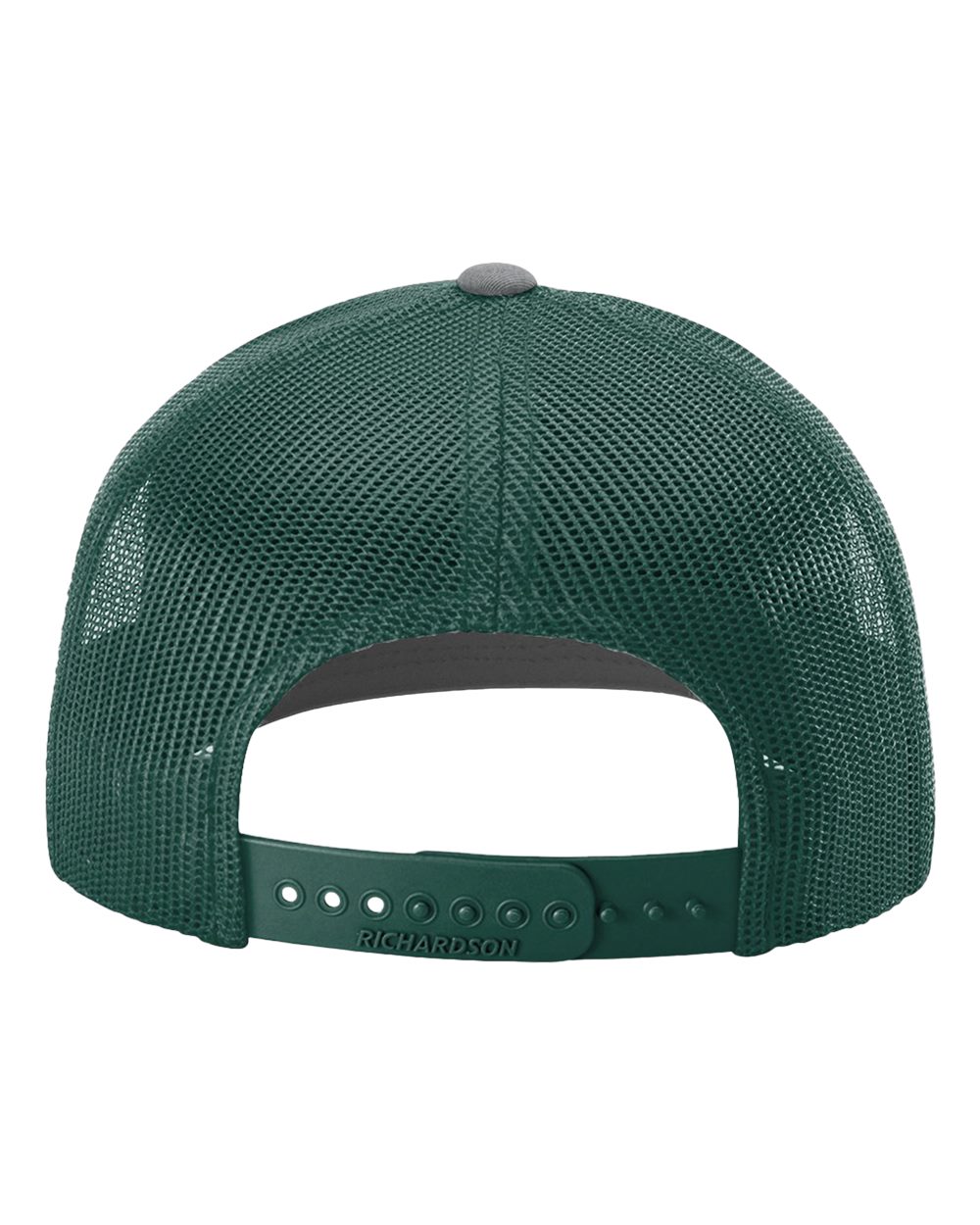 Rear View of Heather Grey/ Dark Green Snapback Trucker Cap - 112