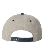 Rear View of Heather Grey/ Navy Premium Flat Bill Snapback Cap - 6089M