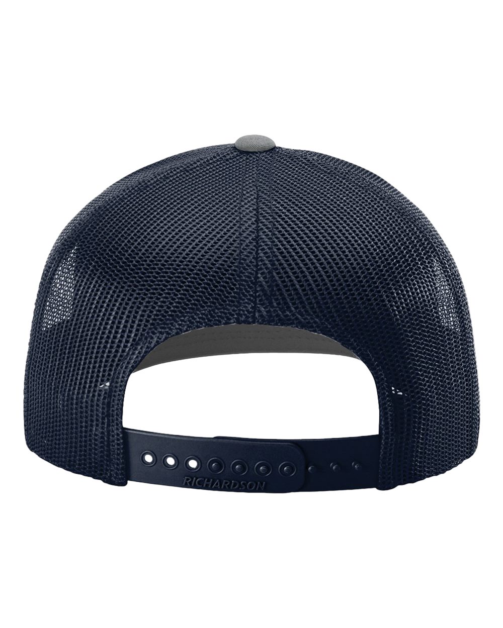 Rear View of Heather Grey/ Navy Snapback Trucker Cap - 112