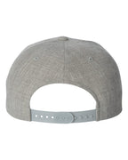 Rear View of Heather Grey Premium Flat Bill Snapback Cap - 6089M