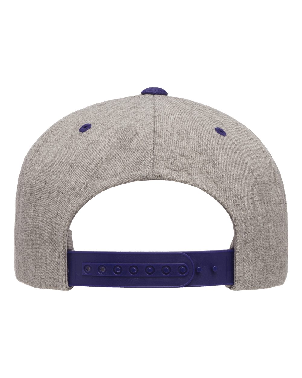 Rear View of Heather Grey/ Purple Premium Flat Bill Snapback Cap - 6089M