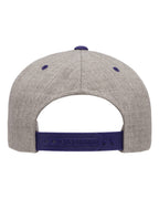 Rear View of Heather Grey/ Purple Premium Flat Bill Snapback Cap - 6089M