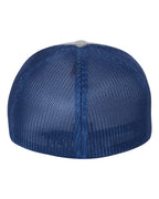 Rear View of Heather Grey/ Royal Mélange Trucker Cap - 6311