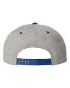 Rear View of Heather Grey/ Royal Premium Flat Bill Snapback Cap - 6089M