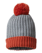 Rear View of Heather Grey/ Rust Chunky Cable Beanie - 143R