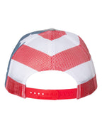 Rear View of Heather Grey/ Stars & Stripes Printed Mesh Trucker Cap - 112PM