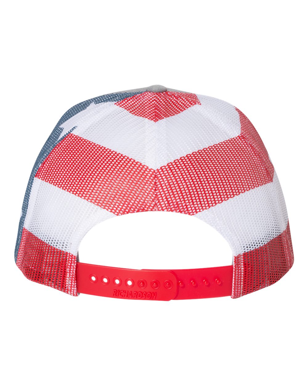 Rear View of Heather Grey/ Stars & Stripes Printed Mesh Trucker Cap - 112PM