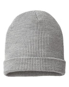 Rear View of Heather Grey Waffle Cuffed Beanie - 146R