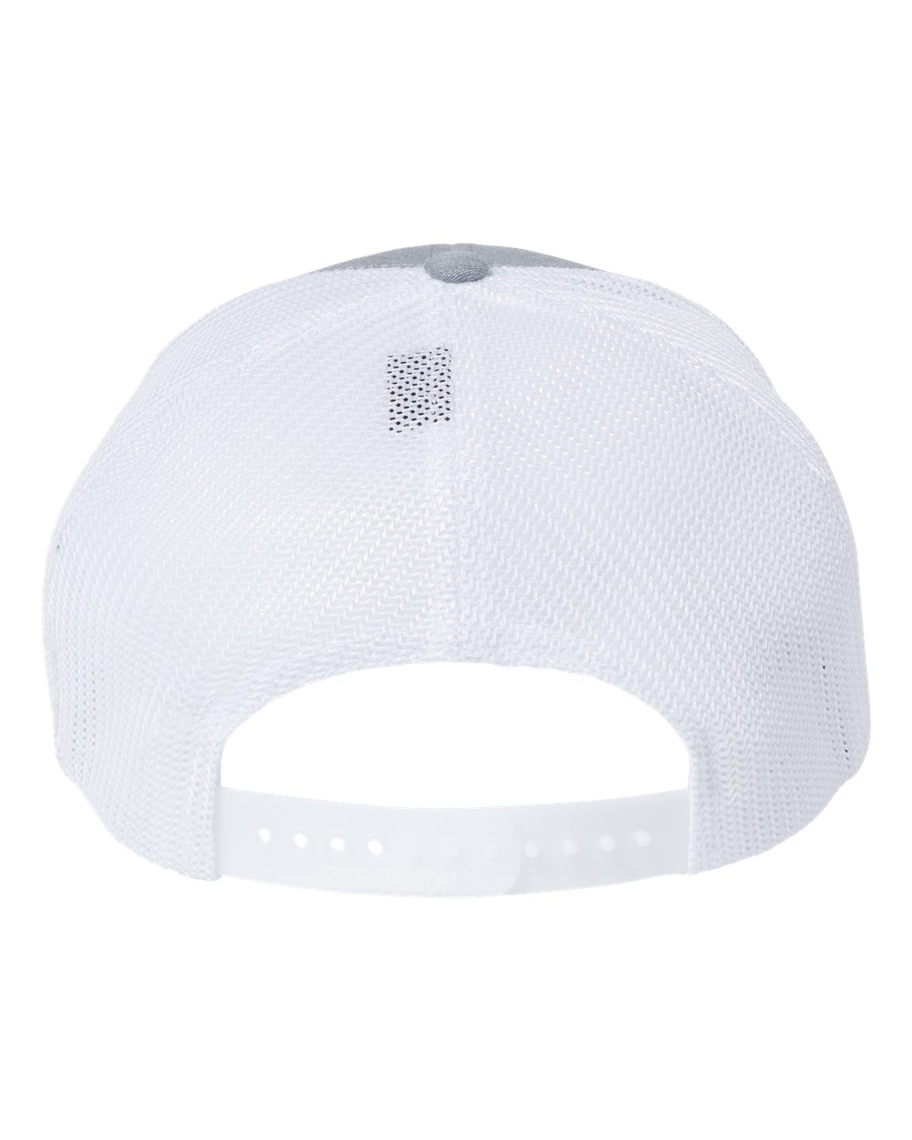 Rear View of Heather Grey/ White 112+ R-Flex Adjustable Trucker Cap - 112PL