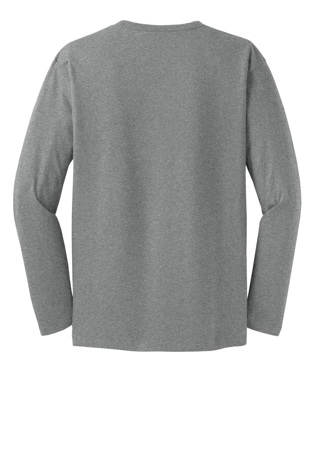 Rear View of Heather Steel District Perfect Weight Long Sleeve Tee. DT105