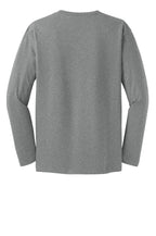 Rear View of Heather Steel District Perfect Weight Long Sleeve Tee. DT105