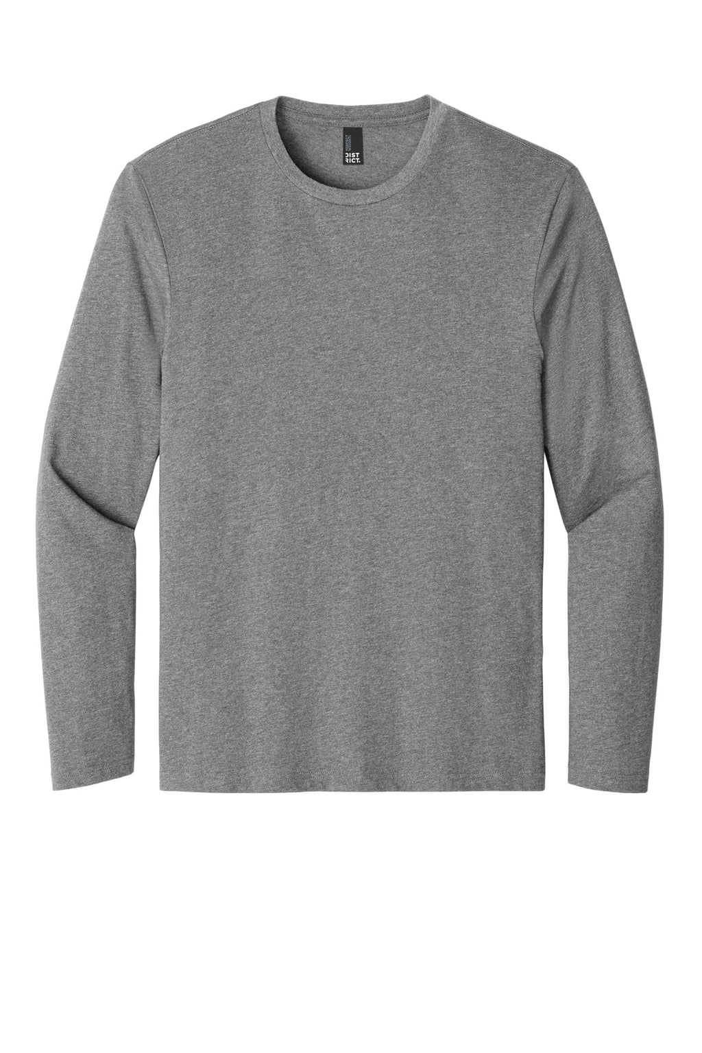 Rear View of Heather Steel District Perfect Weight Long Sleeve Tee. DT105