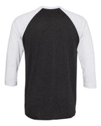 Rear View of Heather White/ Vintage Black Triblend Three-Quarter Raglan T-Shirt - 6051