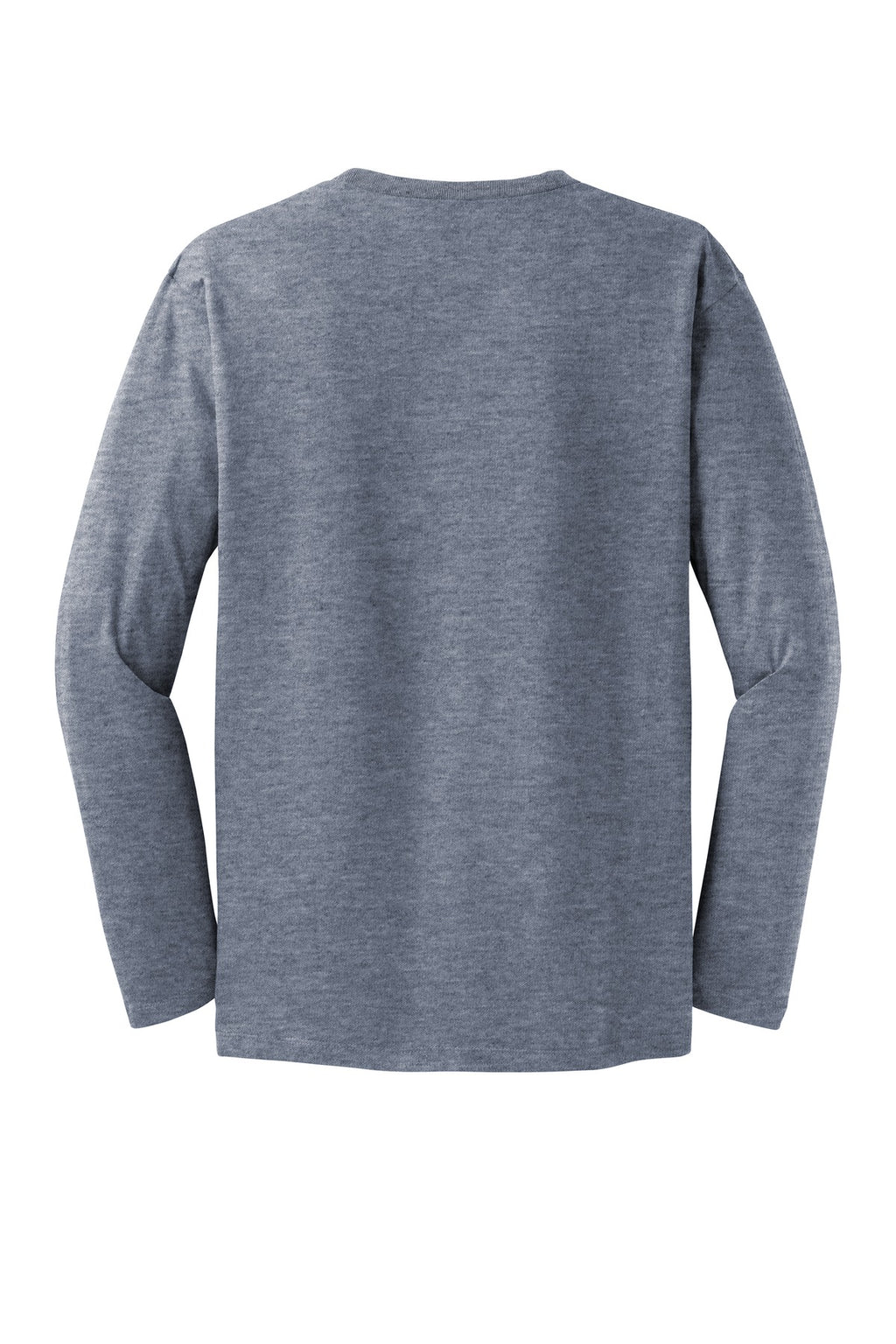 Rear View of Heathered Navy District Perfect Weight Long Sleeve Tee. DT105
