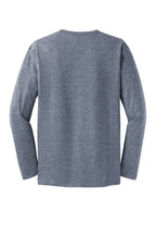 Rear View of Heathered Navy District Perfect Weight Long Sleeve Tee. DT105