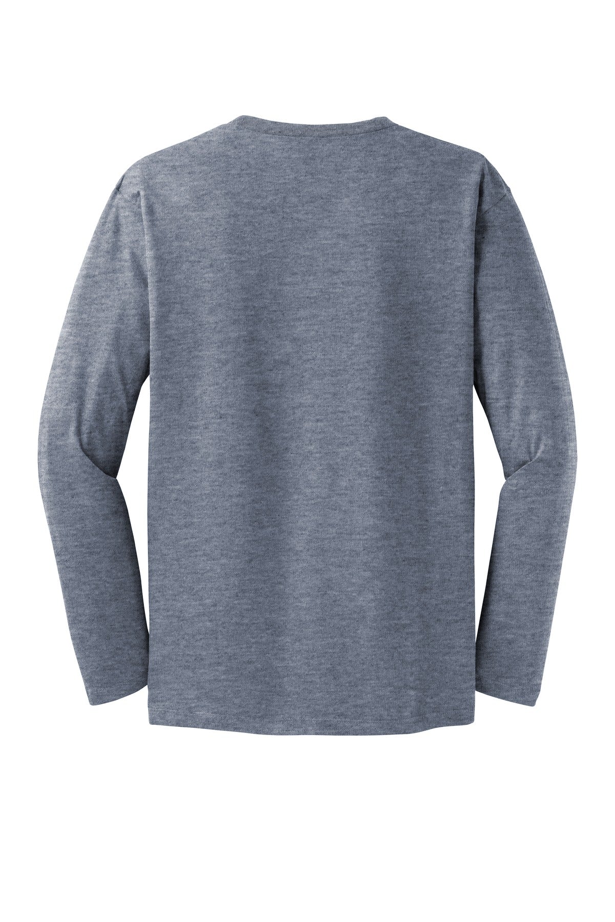 Rear View of Heathered Navy District Perfect Weight Long Sleeve Tee. DT105